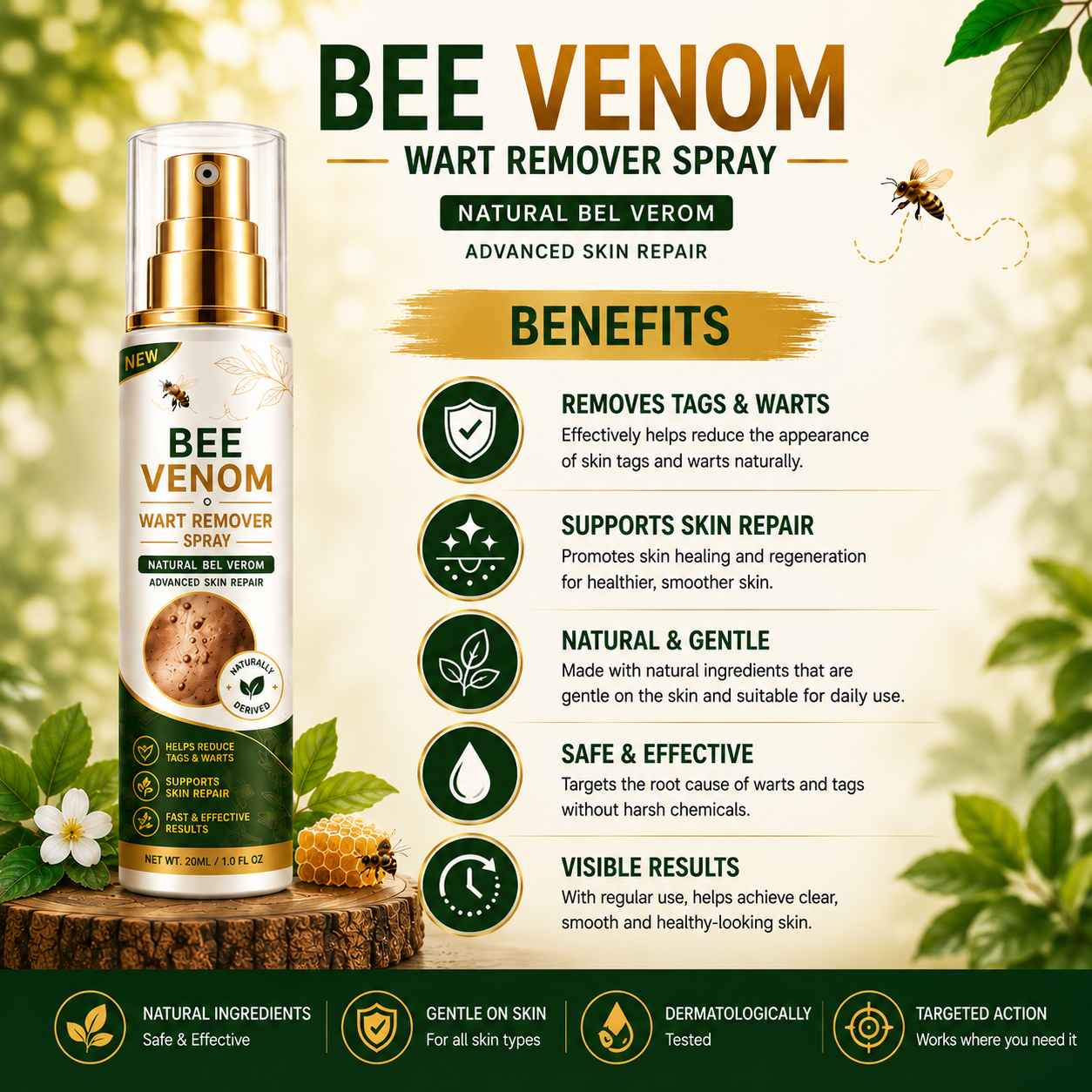 MDY Bee Venom Tag & Wart Remover Spray - Remove Skin Tags & Warts Without Pain – Get Smooth Looking Skin Again