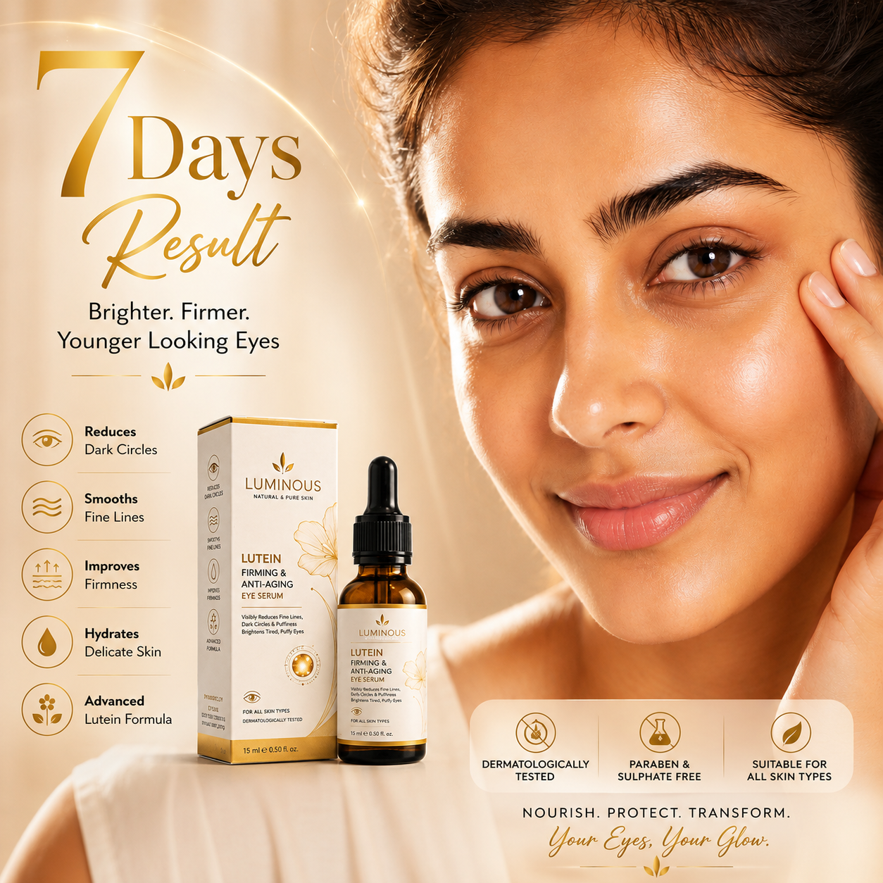 ✨ Tired of Dark Circles and Under-Eye Wrinkles?  Luminous Lutein Eye Serum — See Visible Results in Just few Days!