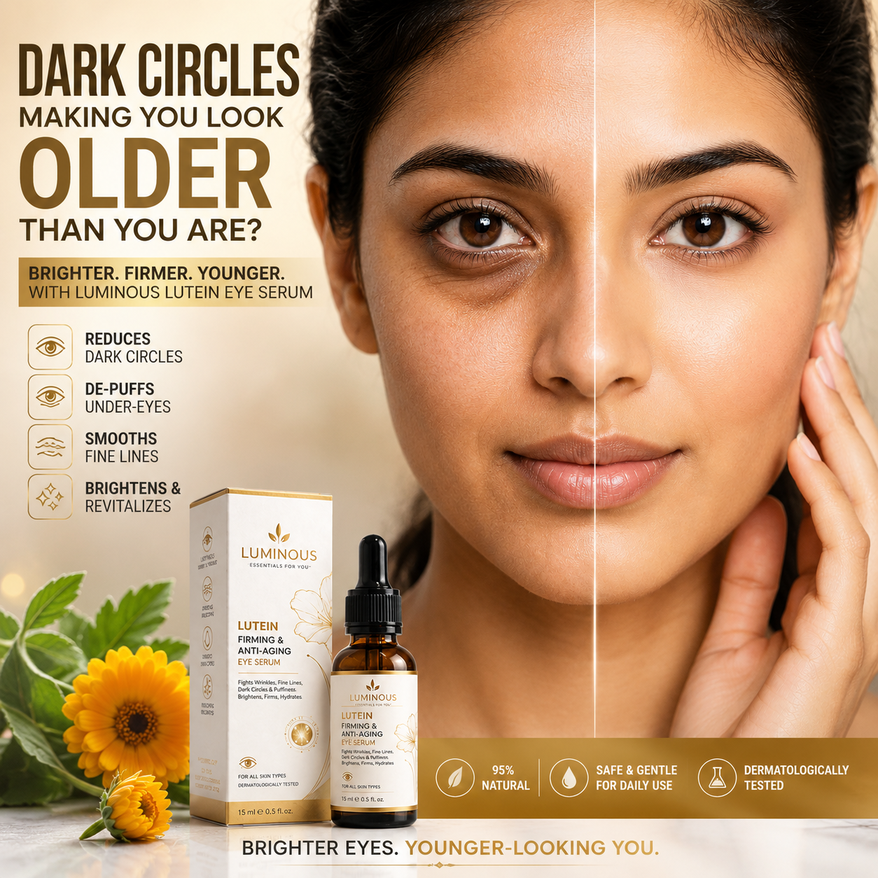 ✨ Tired of Dark Circles and Under-Eye Wrinkles?  Luminous Lutein Eye Serum — See Visible Results in Just few Days!