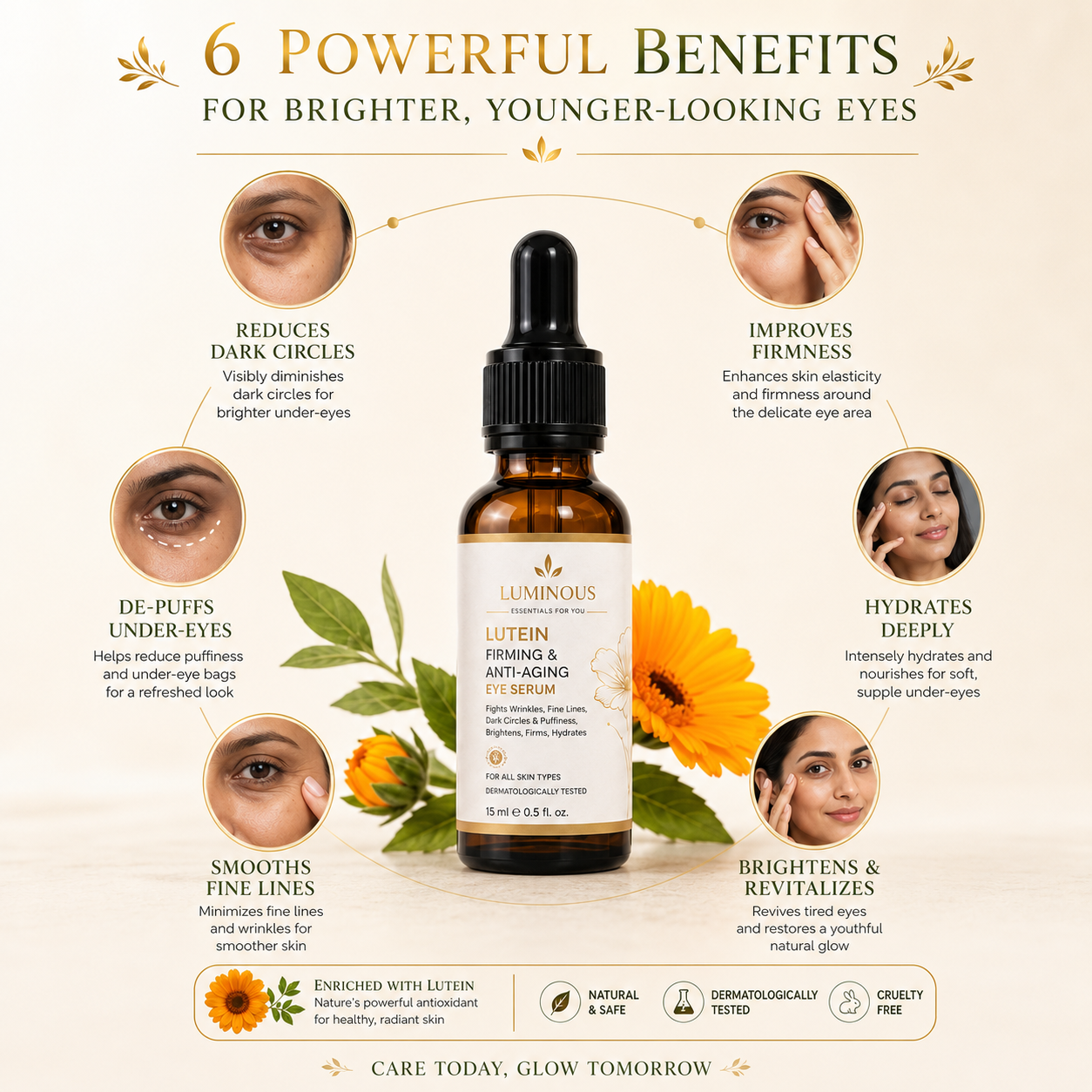 ✨ Tired of Dark Circles and Under-Eye Wrinkles?  Luminous Lutein Eye Serum — See Visible Results in Just few Days!