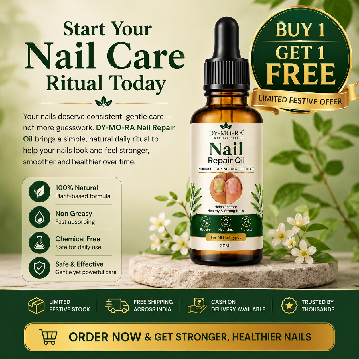 MDY Herbal Nail Repair Oil for Weak, Brittle & Damaged Nails — Trusted Daily Care for Fingernails & Toenails